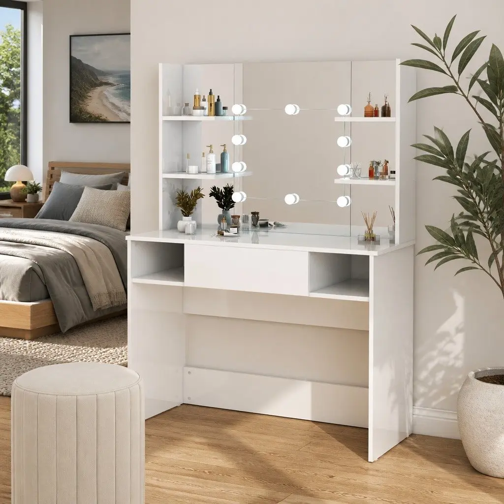 Makeup Vanity Table LED Lights Mirror Bedroom Dressing Station White