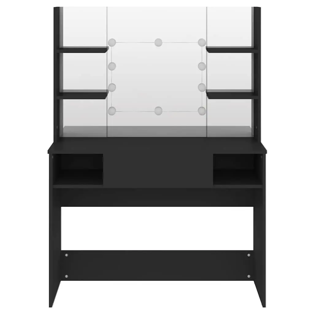 Black Makeup Vanity Table with LED Lights Mirror Dressing Station Bedroom