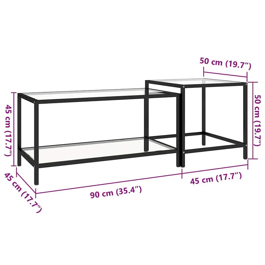 Tempered Glass Tea Tables Set of 2 Transparent Side End Coffee Accent Furniture