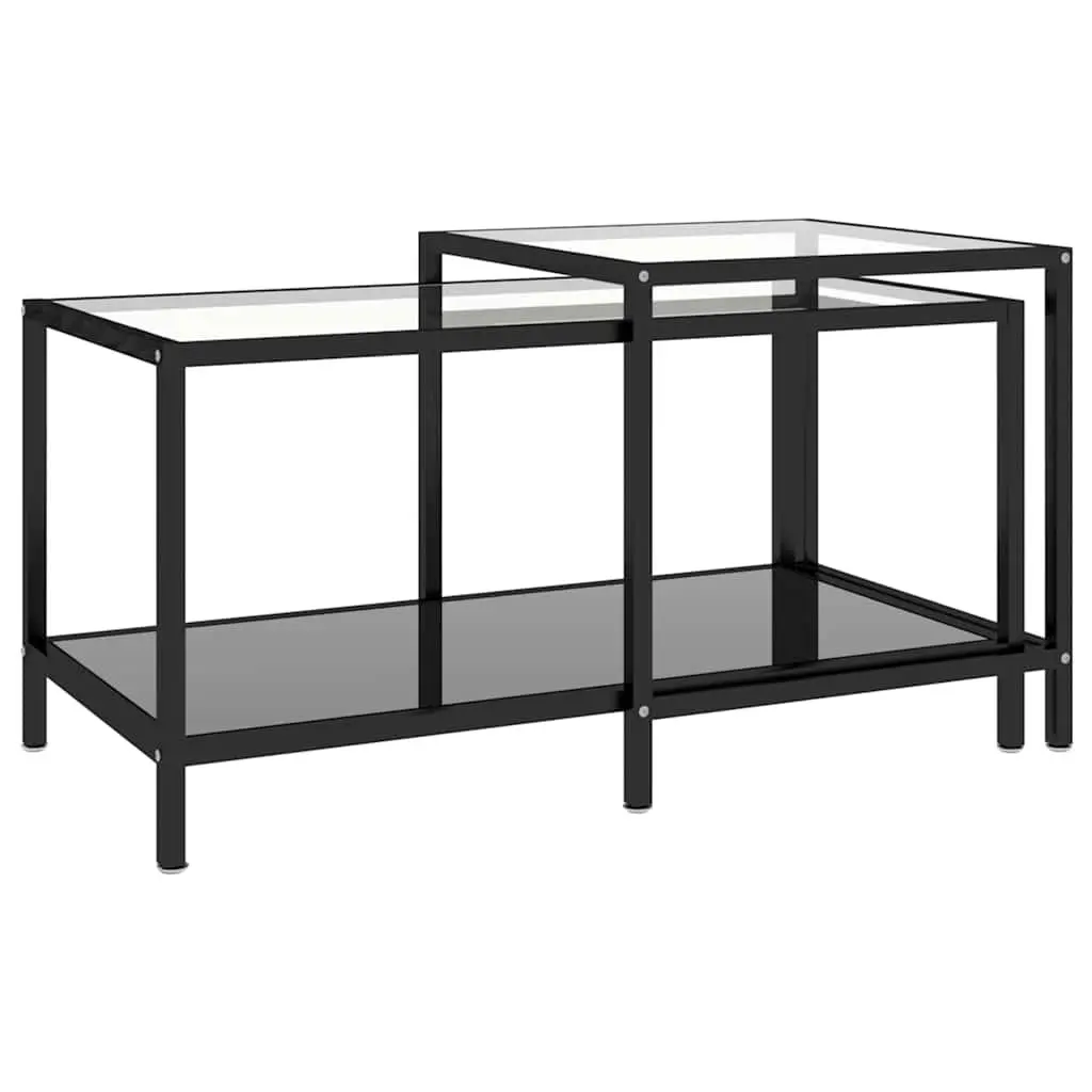 Tea Tables Set of 2 Tempered Glass Top Black Side Accent End Tables Nesting