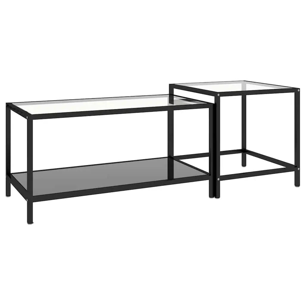 Tea Tables Set of 2 Tempered Glass Top Black Side Accent End Tables Nesting