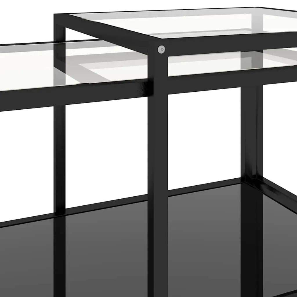 Tea Tables Set of 2 Tempered Glass Top Black Side Accent End Tables Nesting