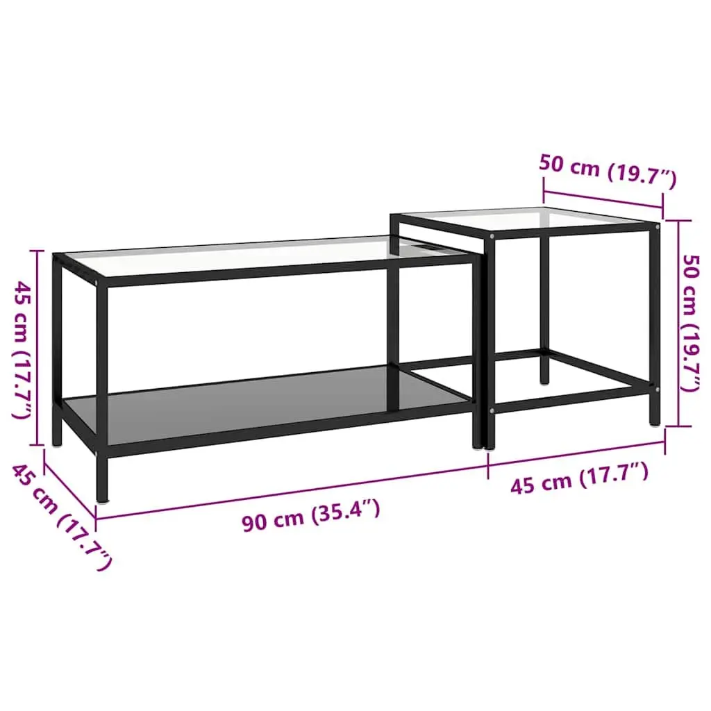 Tea Tables Set of 2 Tempered Glass Top Black Side Accent End Tables Nesting