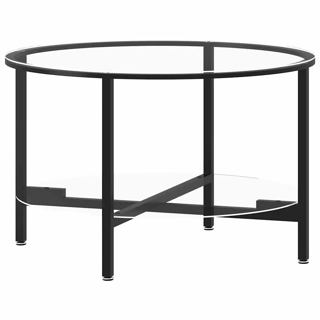 Round Tea Table Black 70cm Tempered Glass Modern Coffee Side End Table