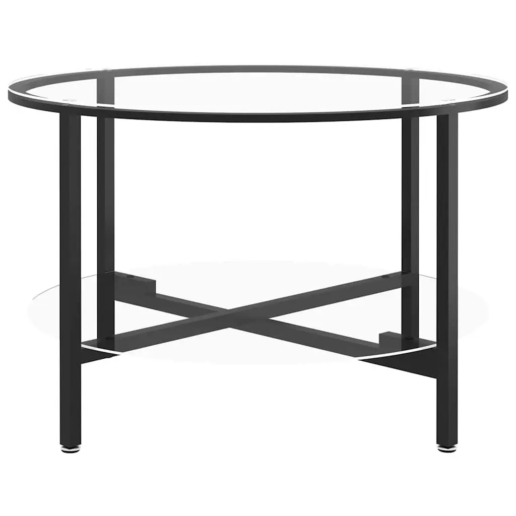 Round Tea Table Black 70cm Tempered Glass Modern Coffee Side End Table