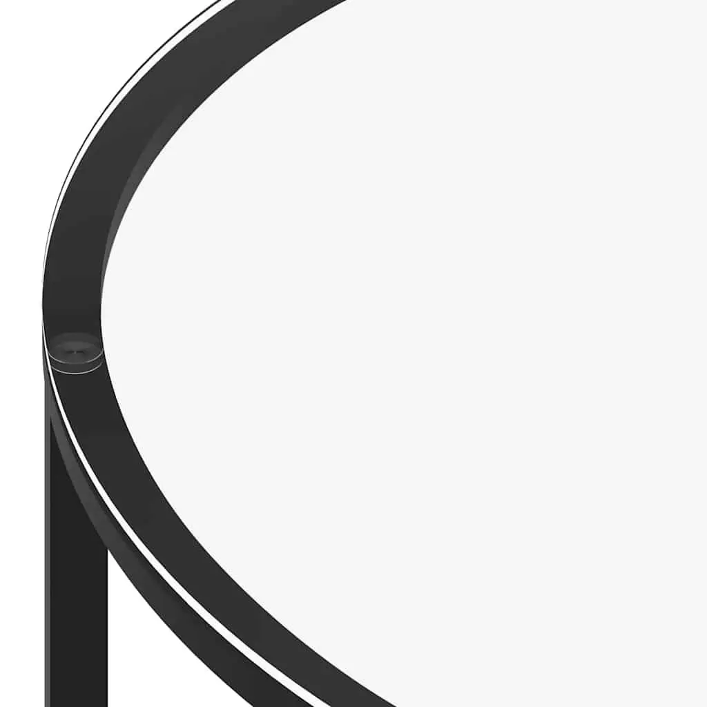 End Table Black Tempered Glass 70cm Modern Coffee Table 2-Tier Storage Shelf