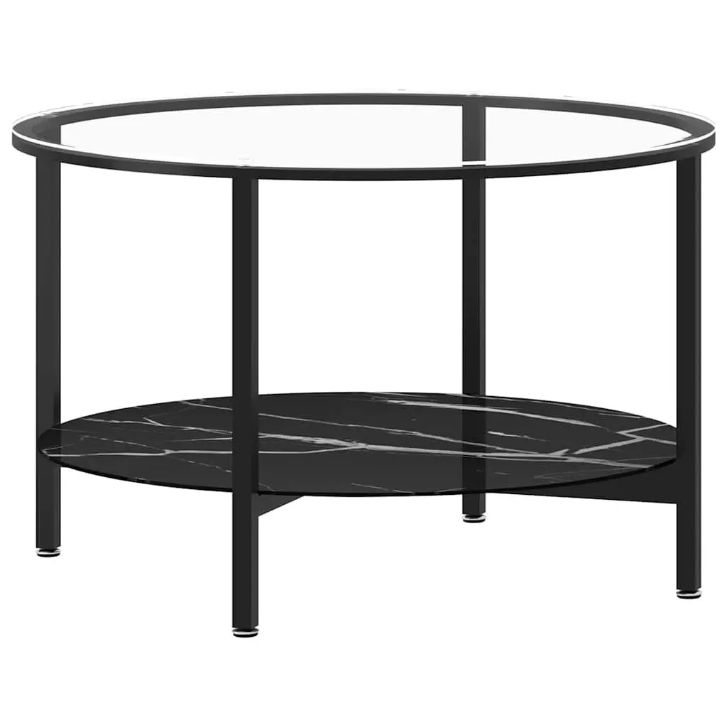 Tea Table Modern Accent Side Coffee Table 70cm Black Marble Glass Top 2-Tier