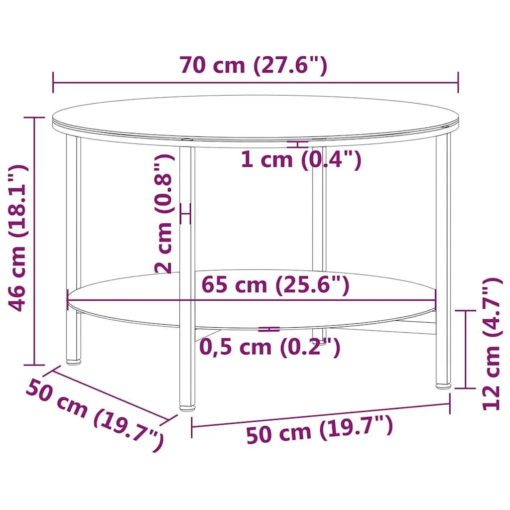 Tea Table Modern Accent Side Coffee Table 70cm Black Marble Glass Top 2-Tier