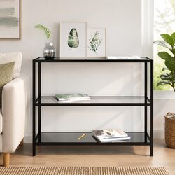 Versatile Black Corner Shelf Unit with Glass Shelves