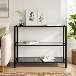 Versatile Black Corner Shelf Unit with Glass Shelves