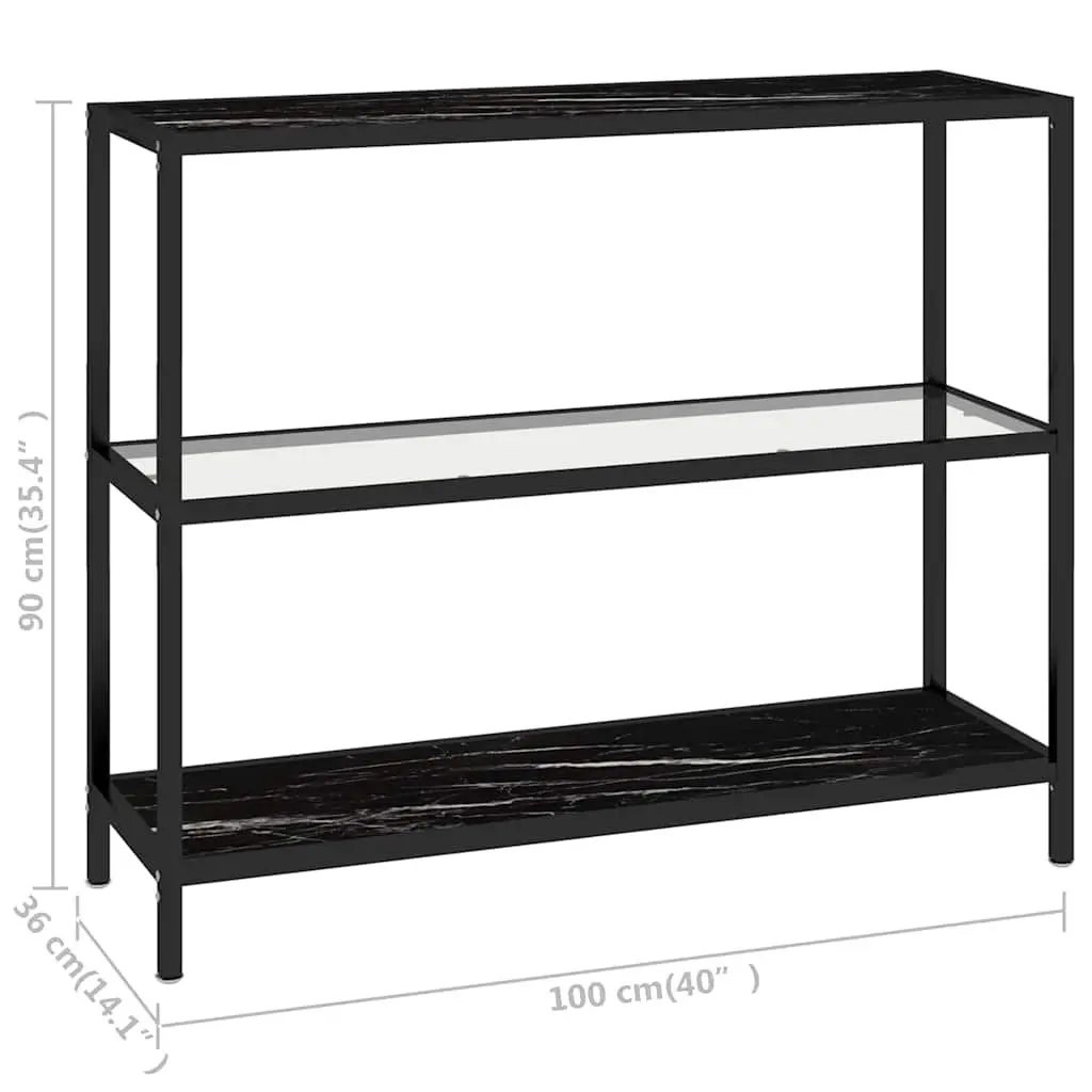 Black Marble Tempered Glass Shelf Unit Storage Display Corner Bookcase 100x36x90cm