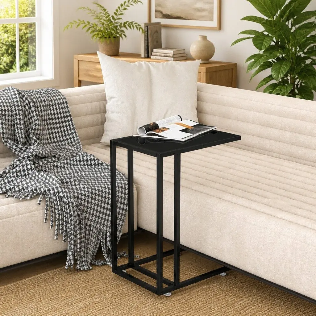 Computer Side Table Black Tempered Glass 50 x 35 x 65 cm