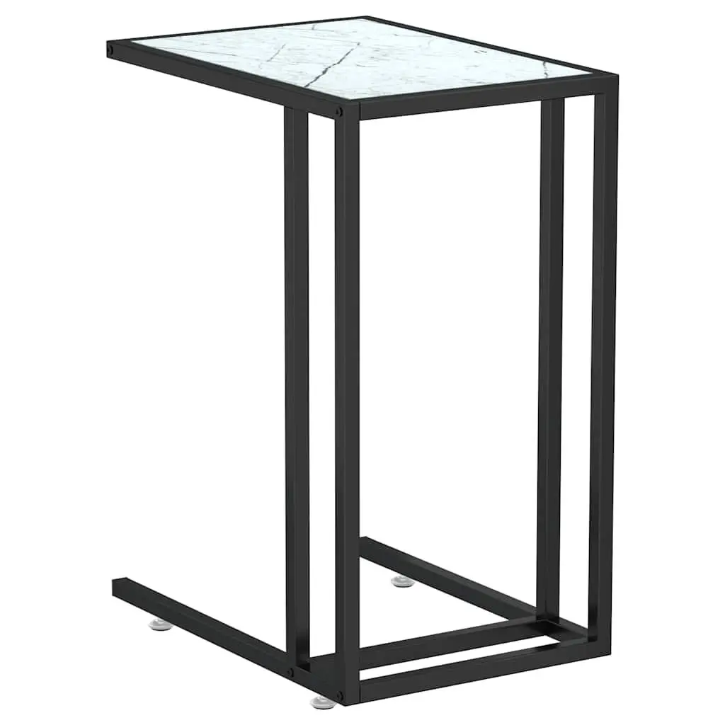 Computer Side Table White Marble Top Tempered Glass End Table Living Room