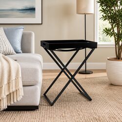 Folding Side Table Black Compact Accent End Table Indoor Outdoor Space Saving