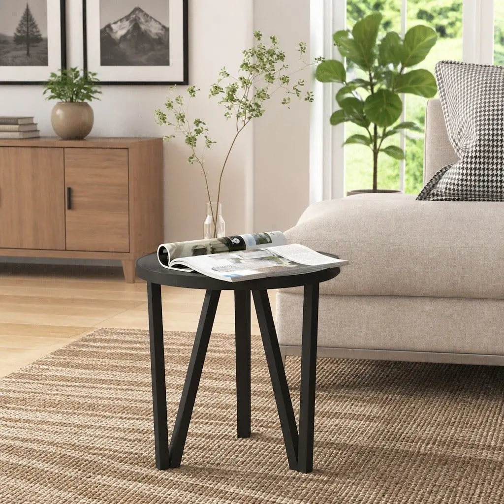 Round Tea Table Black MDF Top Contemporary Home Furniture 35 cm