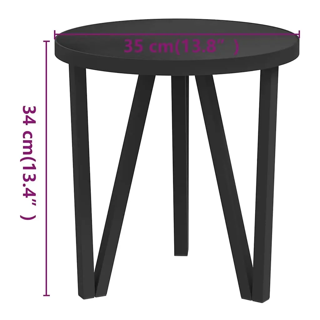 Round Tea Table Black MDF Top Contemporary Home Furniture 35 cm