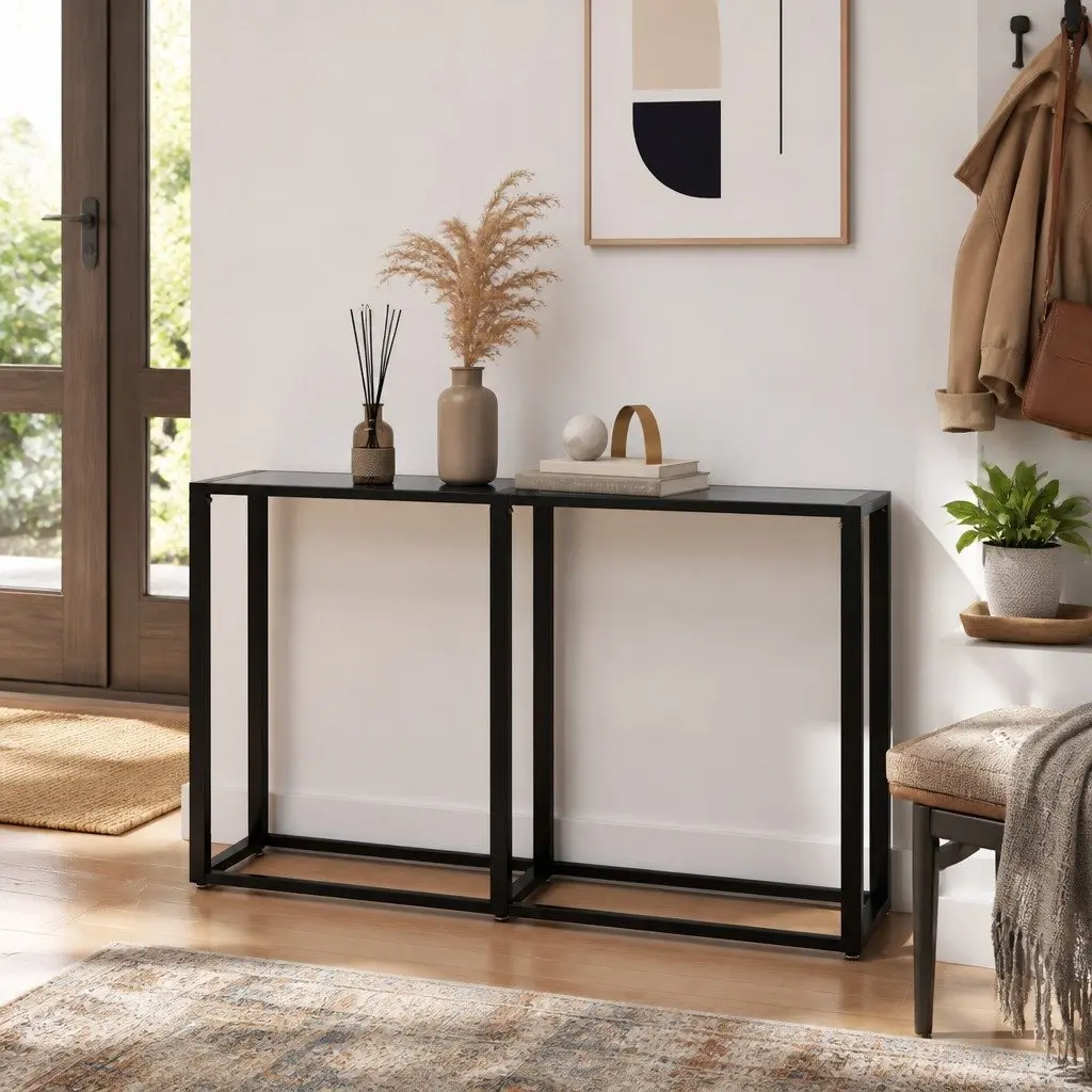 Black Console Table with Glass Top
