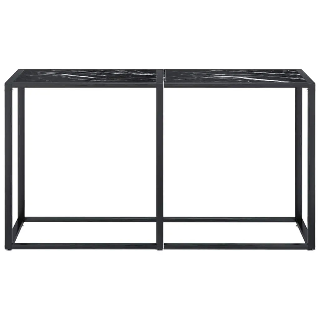 Console Table Black Marble Top Tempered Glass Steel Frame 140cm W x 35cm D x 75.5cm H Black