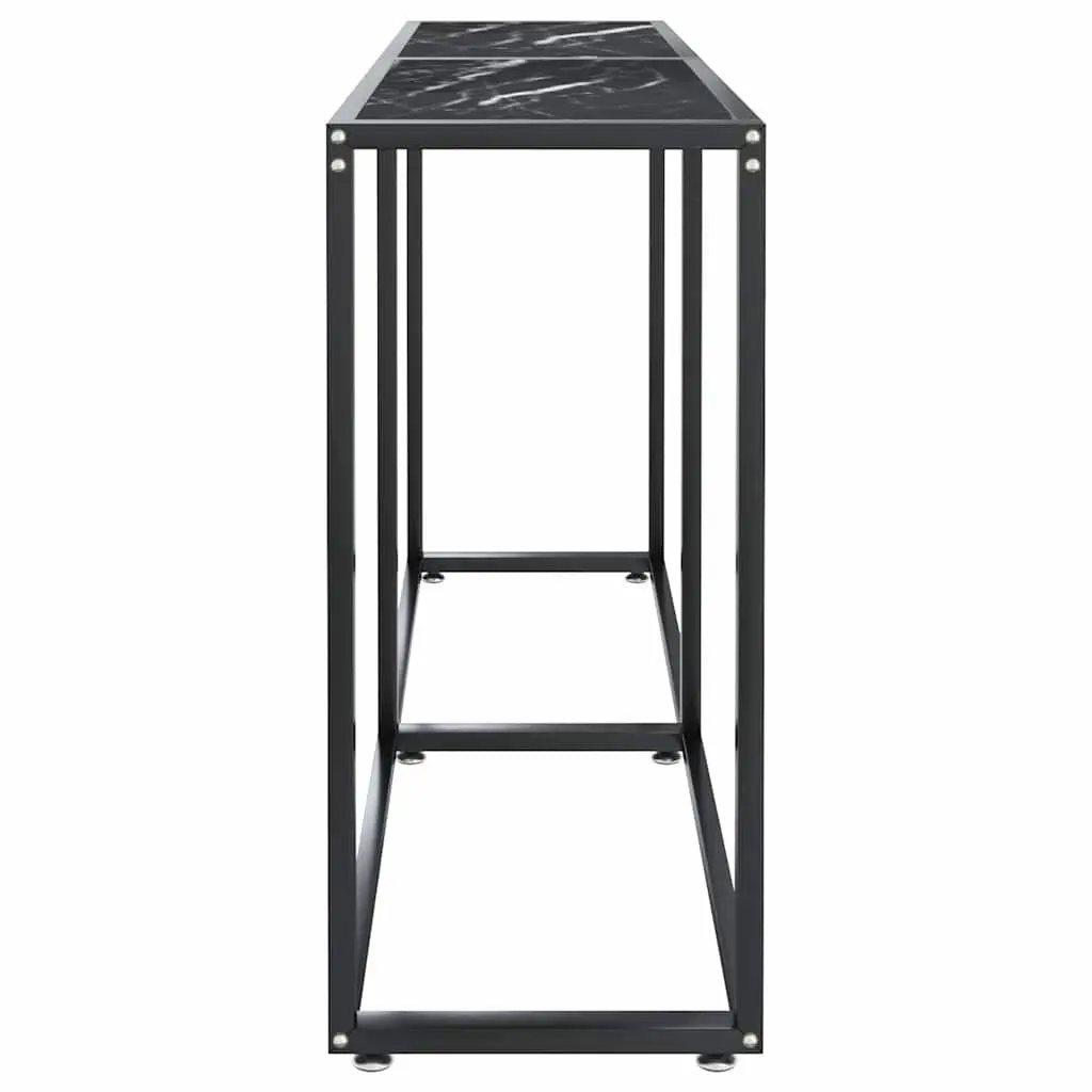 Console Table Black Marble Top Tempered Glass Steel Frame 140cm W x 35cm D x 75.5cm H Black