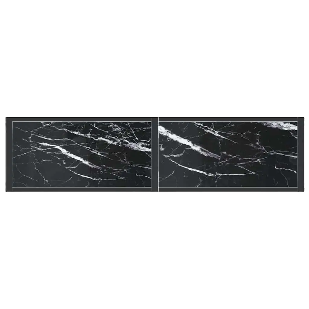 Console Table Black Marble Top Tempered Glass Steel Frame 140cm W x 35cm D x 75.5cm H Black