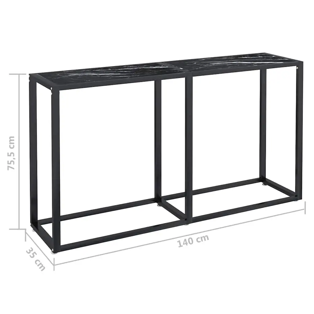 Console Table Black Marble Top Tempered Glass Steel Frame 140cm W x 35cm D x 75.5cm H Black