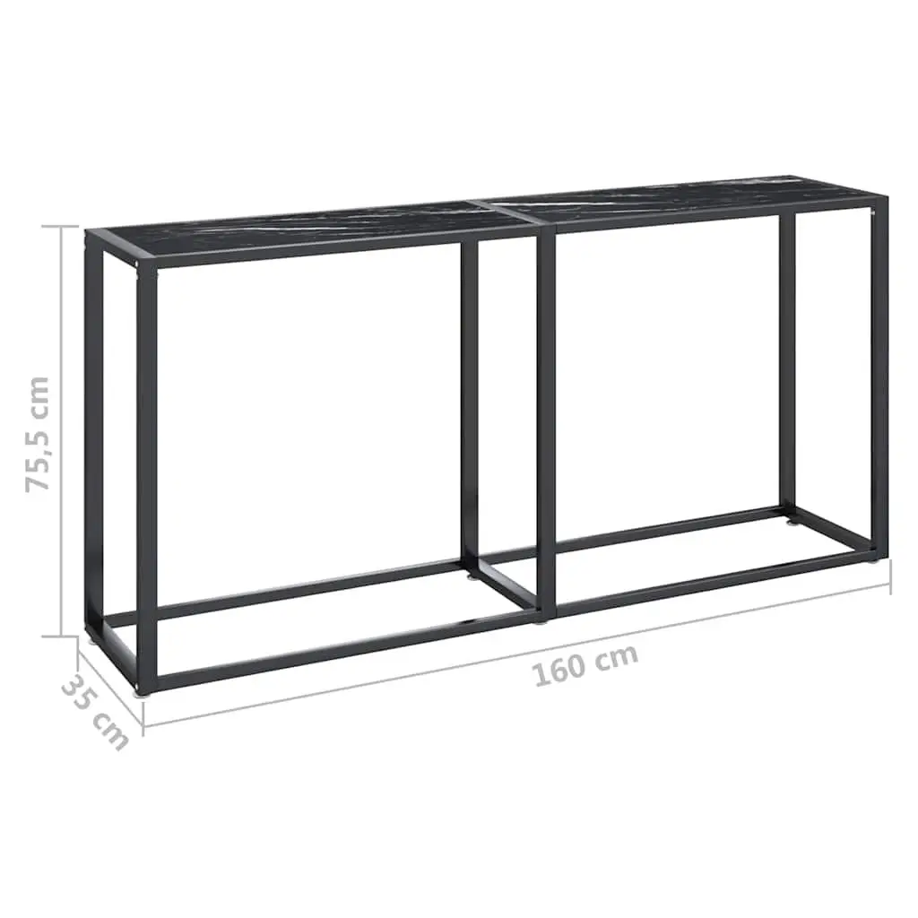 Console Table Black Marble Top Tempered Glass Steel Frame Living Room End Table