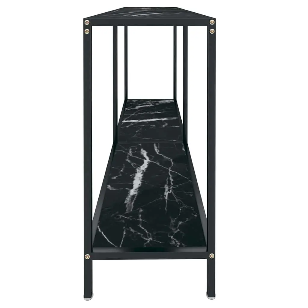 Console Table Storage Black Tempered Glass Shelf 140W x 35D x 75.5H cm