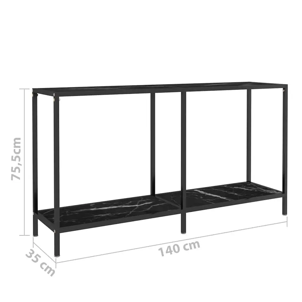 Console Table Storage Black Tempered Glass Shelf 140W x 35D x 75.5H cm