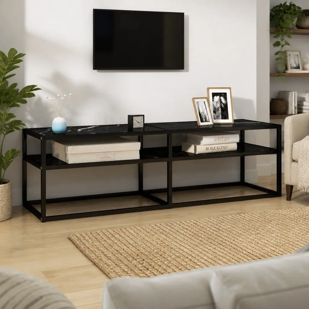 Black Marble TV Cabinet with Ample Storage
