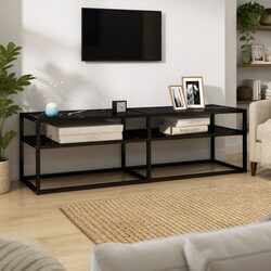 Reliable Black Marble TV Cabinet with Ample Storage