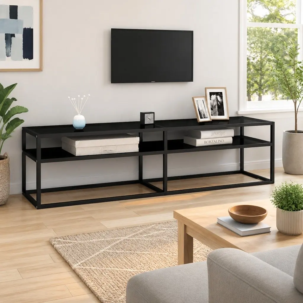 TV Cabinet Black Tempered Glass Media Console Storage Unit 160 x 40 x 40.5 cm