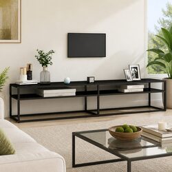 TV Cabinet Black Glass Shelving Unit Living Room Media Console Storage