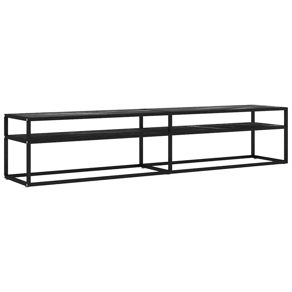 TV Cabinet Black Marble Storage Unit 200 x 40 x 40.5 cm Tempered Glass Living Room Furniture