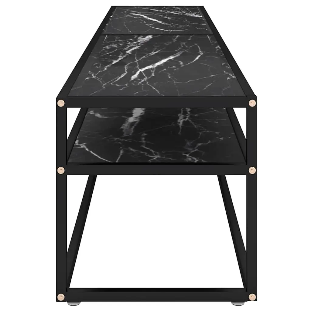 TV Cabinet Black Marble Storage Unit 200 x 40 x 40.5 cm Tempered Glass Living Room Furniture