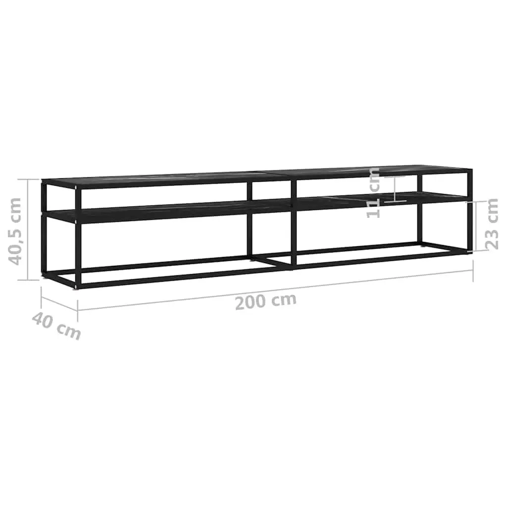 TV Cabinet Black Marble Storage Unit 200 x 40 x 40.5 cm Tempered Glass Living Room Furniture