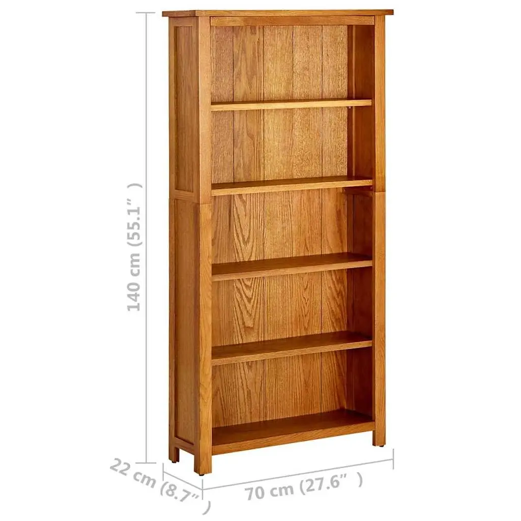 Solid Oak Wood 5-Tier Bookcase Storage Shelving Unit 70x22x140cm Living Room