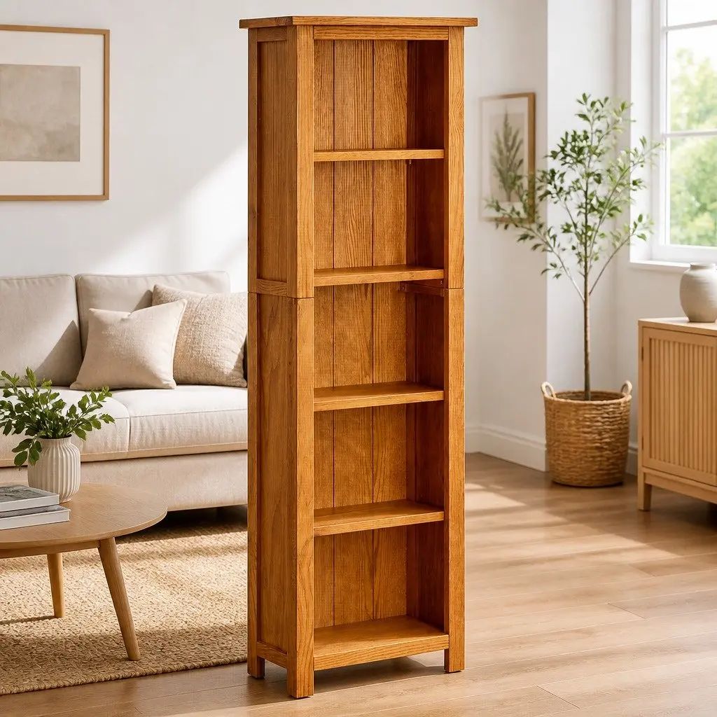 Oak Wood 5 Shelf Bookcase Standing Unit Storage Display 140cm Tall Brown