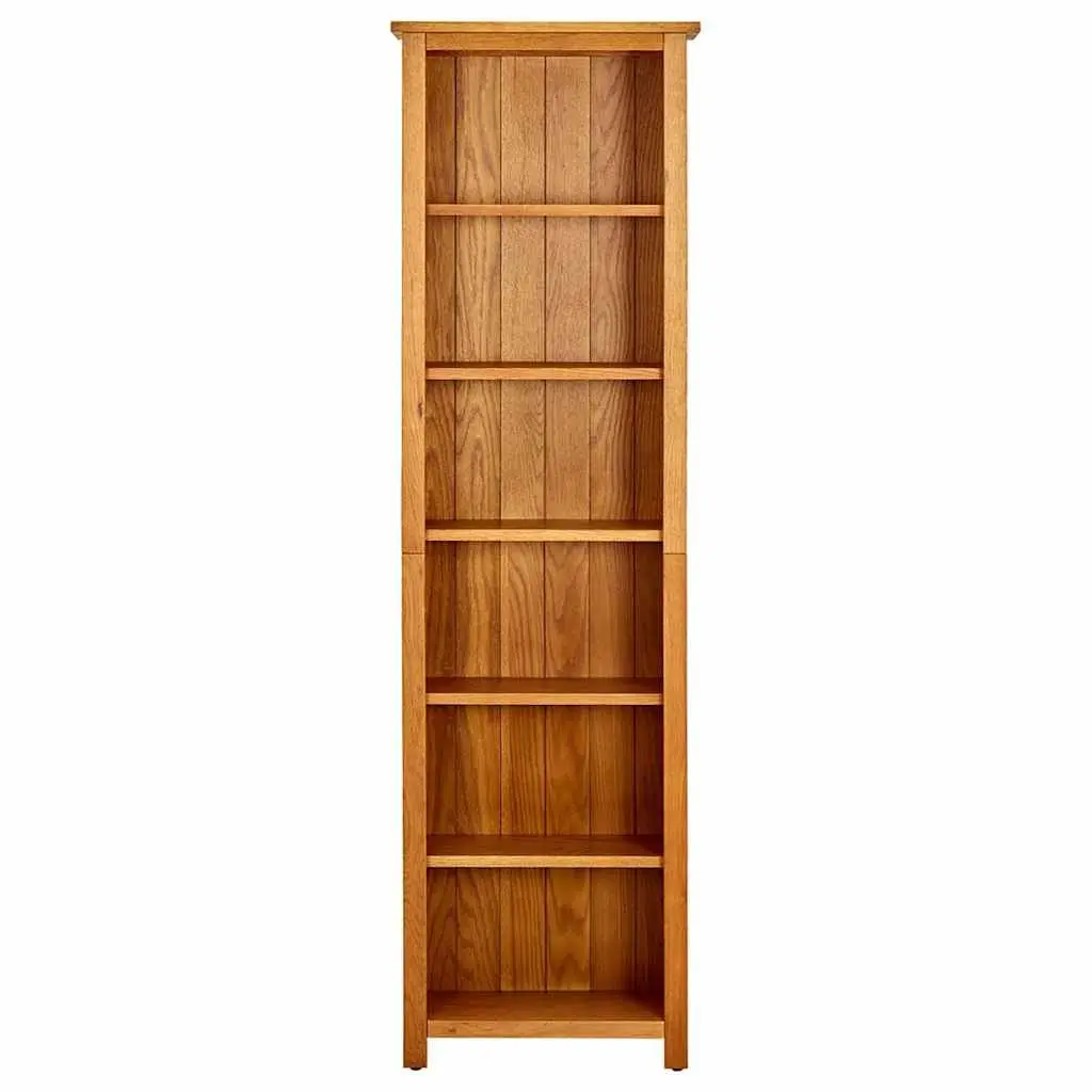 6-Tier Bookcase 52x22x180cm Solid Oak Wood Shelving Standing Shelf Display Unit