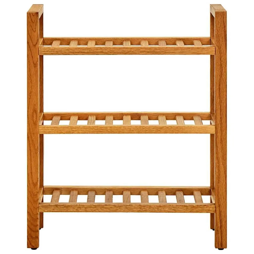 Wooden Shoe Rack Storage Organiser 3 Shelves Brown Solid Oak Wood Hallway
