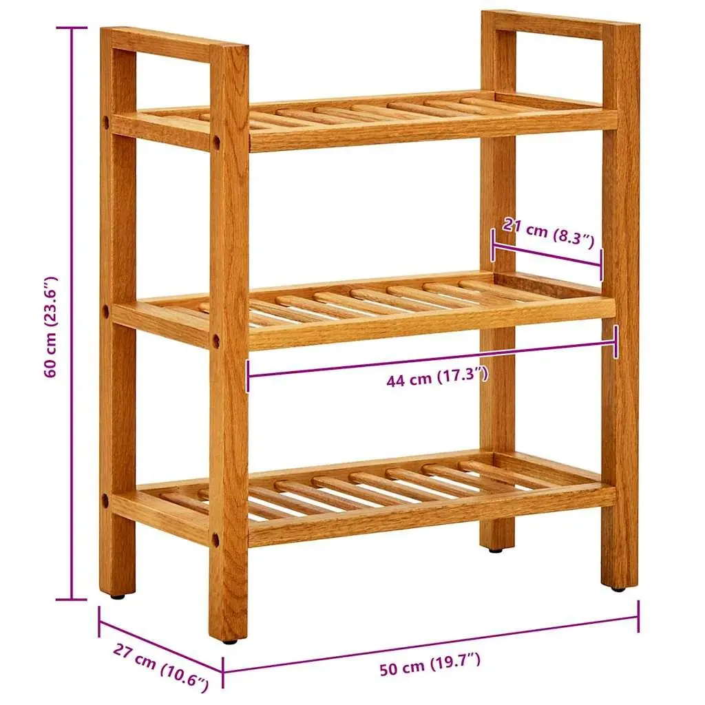 Wooden Shoe Rack Storage Organiser 3 Shelves Brown Solid Oak Wood Hallway