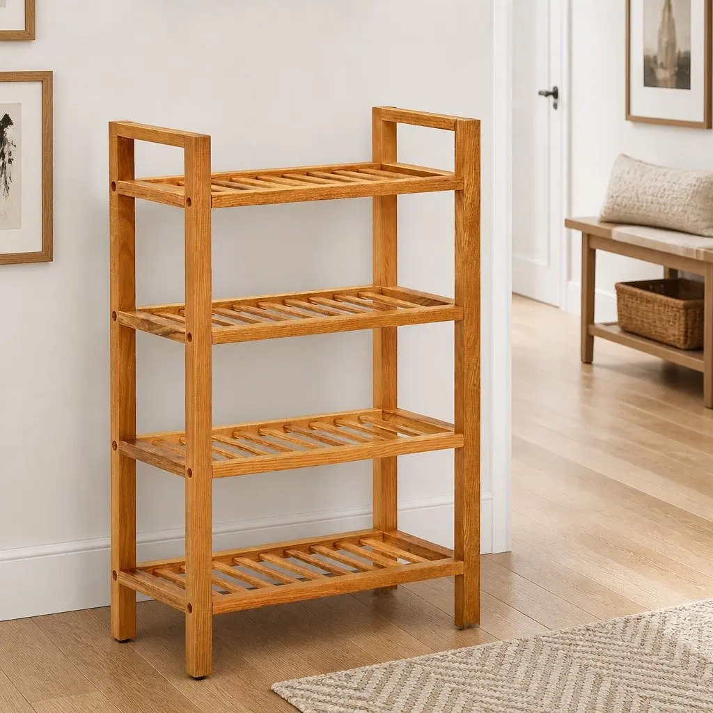 Wooden Shoe Rack 4 Shelves Storage Organiser Brown 50 x 27 x 80 cm