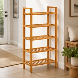 Brown Oak Shoe Rack with 5 Shelves - Value for Money