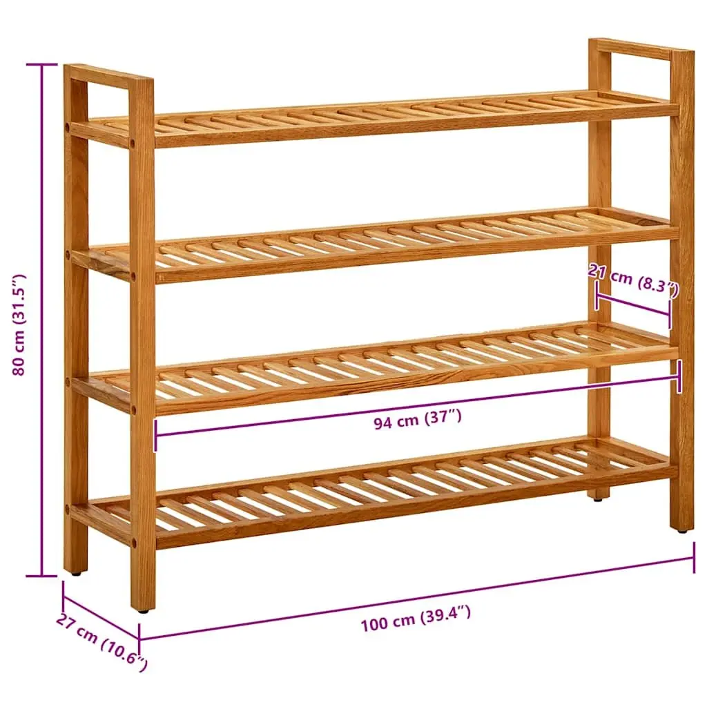 Shoe Rack Organiser 4 Tier 100x27x80cm Brown Solid Wood