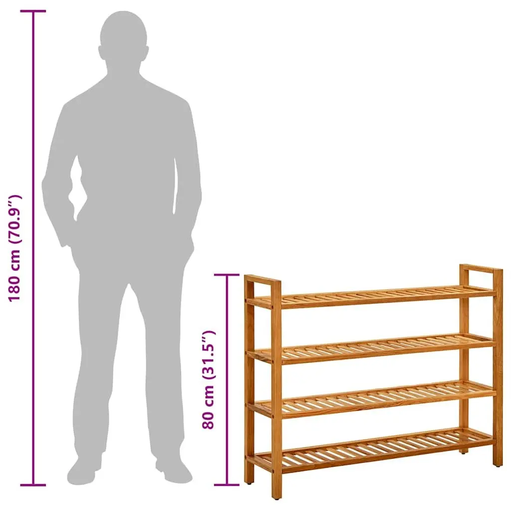 Shoe Rack Organiser 4 Tier 100x27x80cm Brown Solid Wood