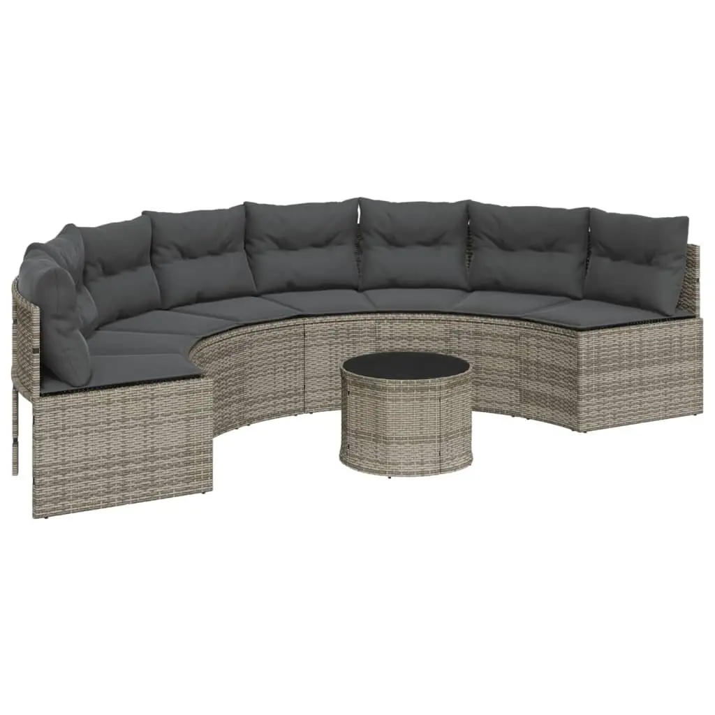 Half-Round Garden Sofa Set Grey Outdoor Furniture with Table