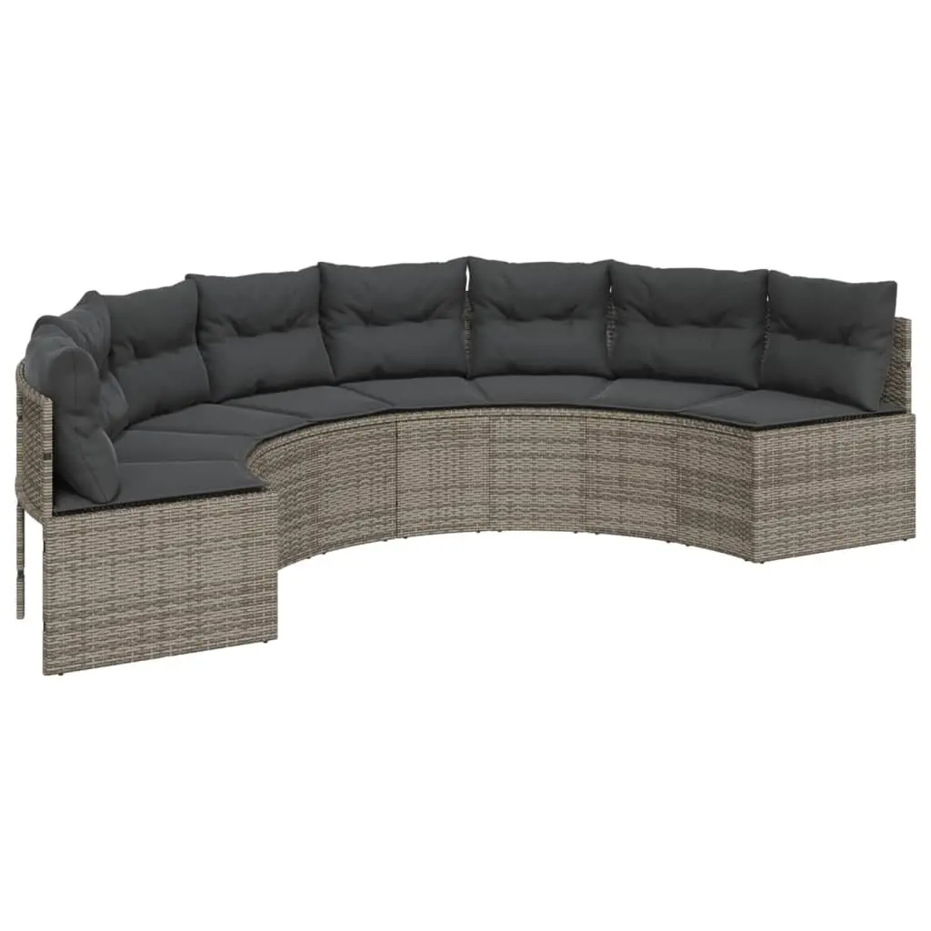 Half-Round Garden Sofa Set Grey Outdoor Furniture with Table