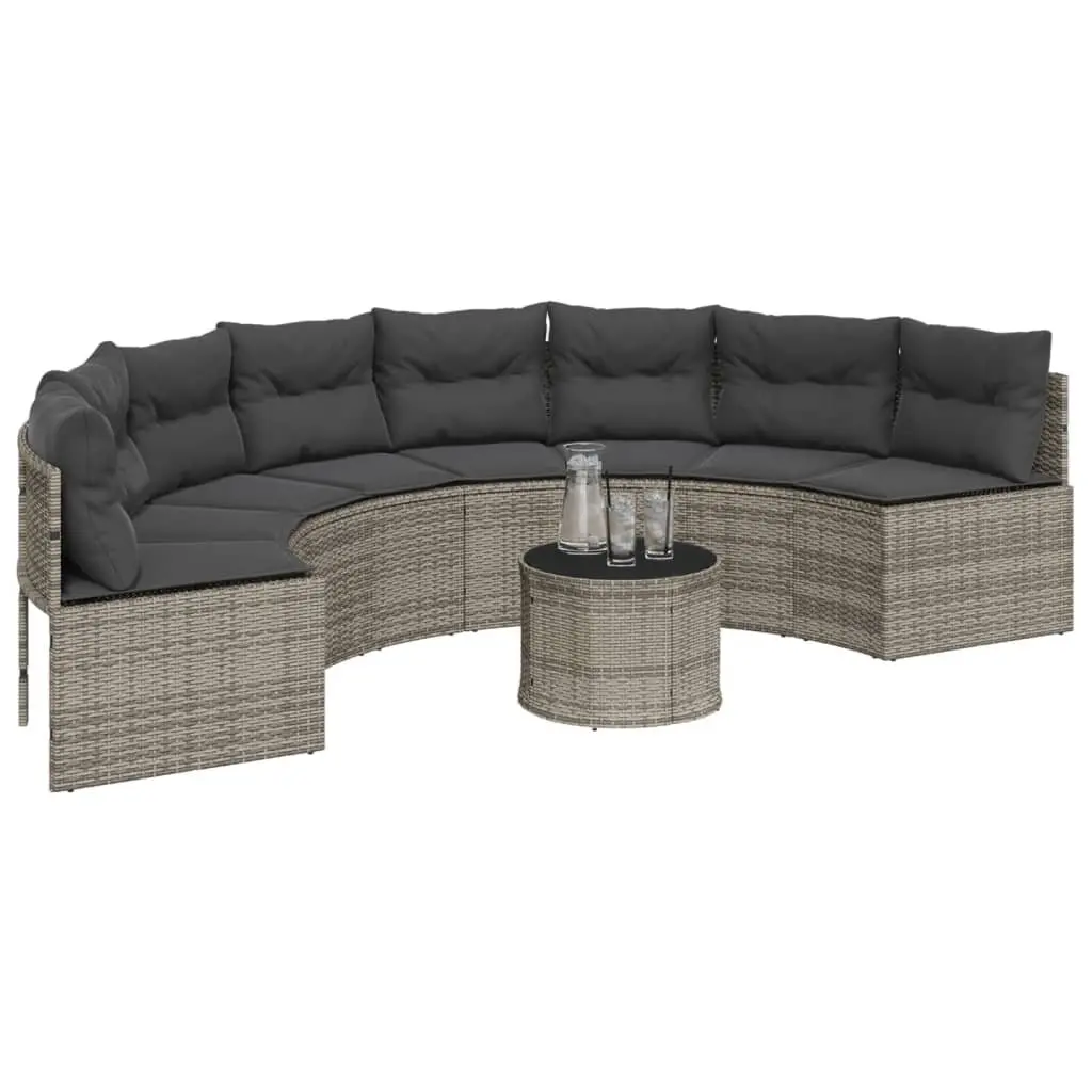 Half-Round Garden Sofa Set Grey Outdoor Furniture with Table