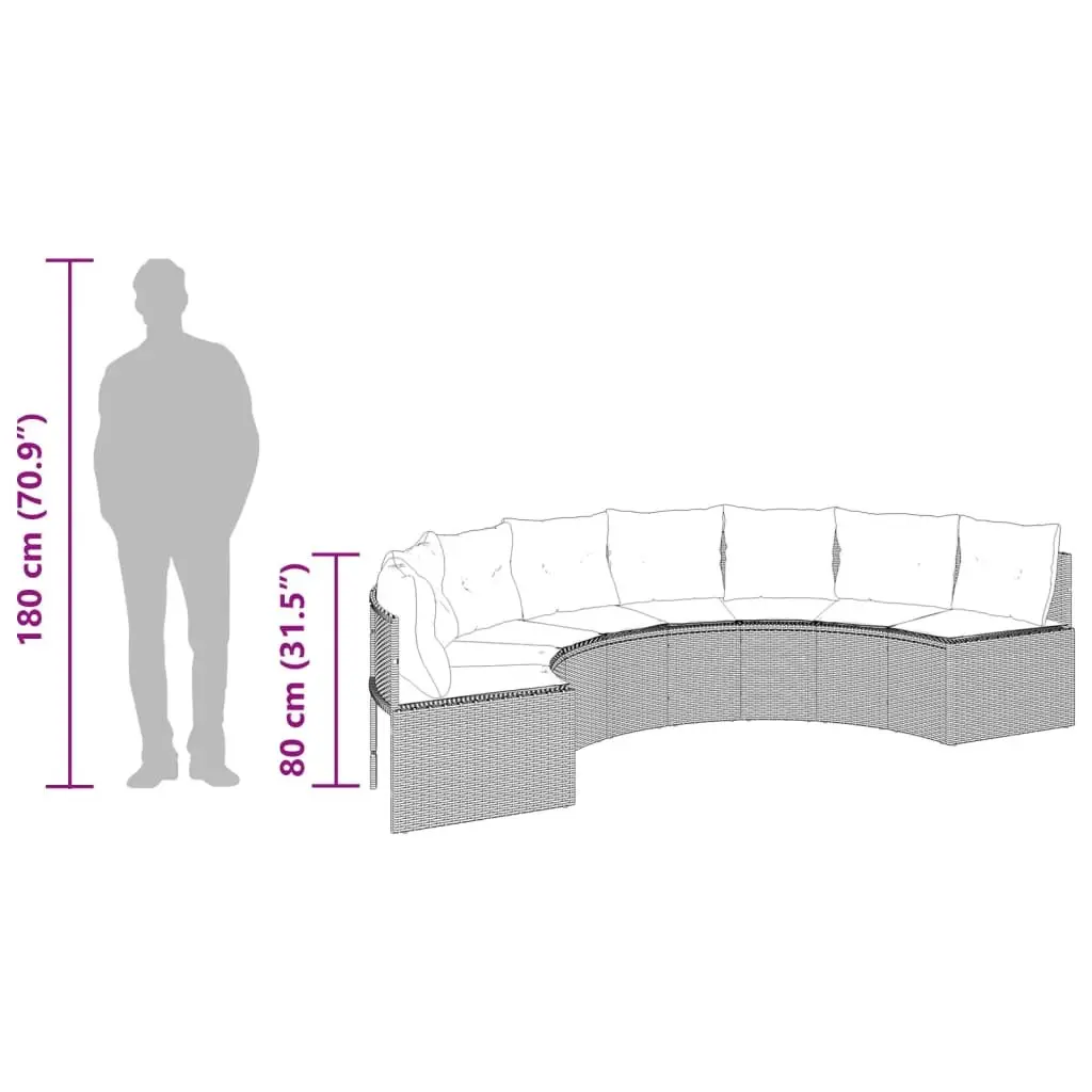 Half-Round Garden Sofa Set Grey Outdoor Furniture with Table