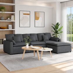 Modular Sectional Sofa with Footstool Grey Lounge Seating Reconfigurable