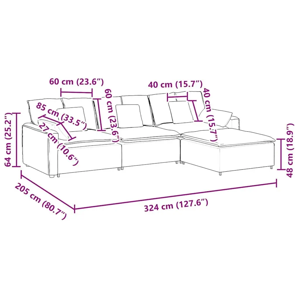 Modular Sofa with Footstool and Cushions Dark Grey Sectional Lounge Couch Sofa